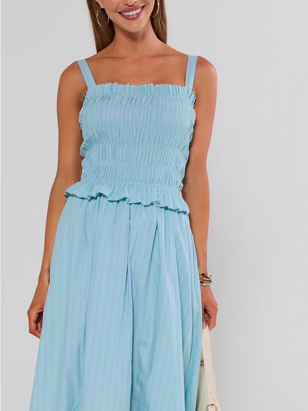 Light Blue Smocked Maxi Dress with Straps